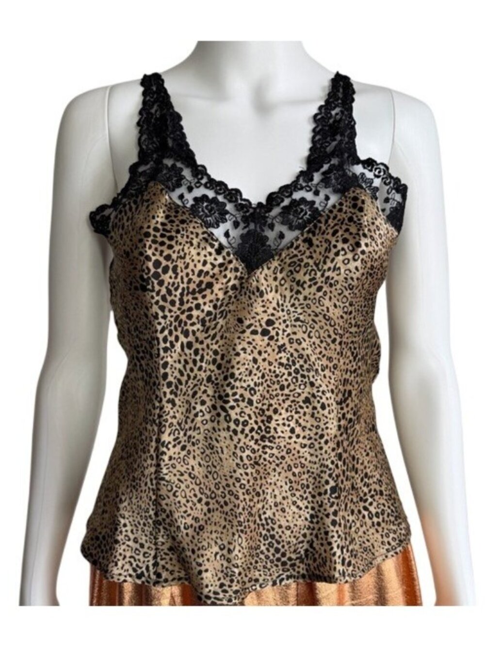 Silkscreen Leopard Print Lace Trim Silk Cami – Size S